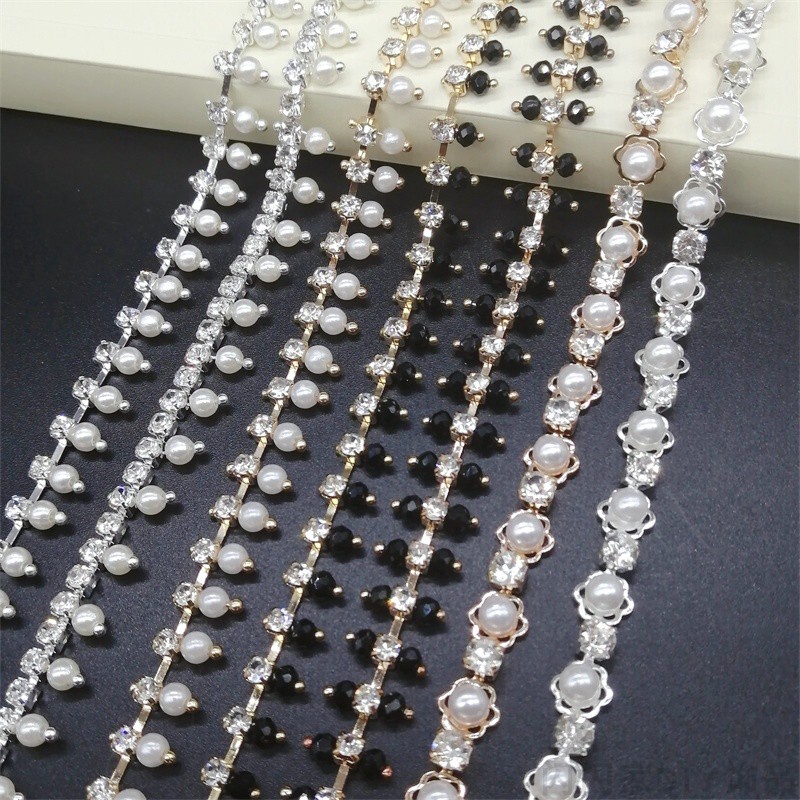 小号珍珠水钻链金底银底 diy饰品配件婚纱衣领手工缝服饰鞋饰配件