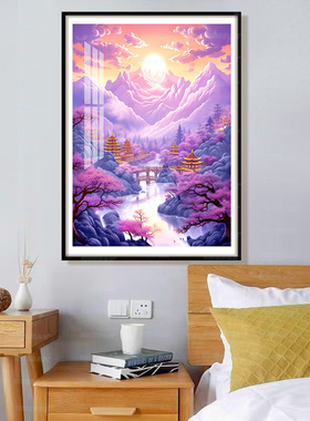 蒙娜丽莎皇室十字绣紫色仙境新款梦幻唯美风景客厅装饰画手工线绣