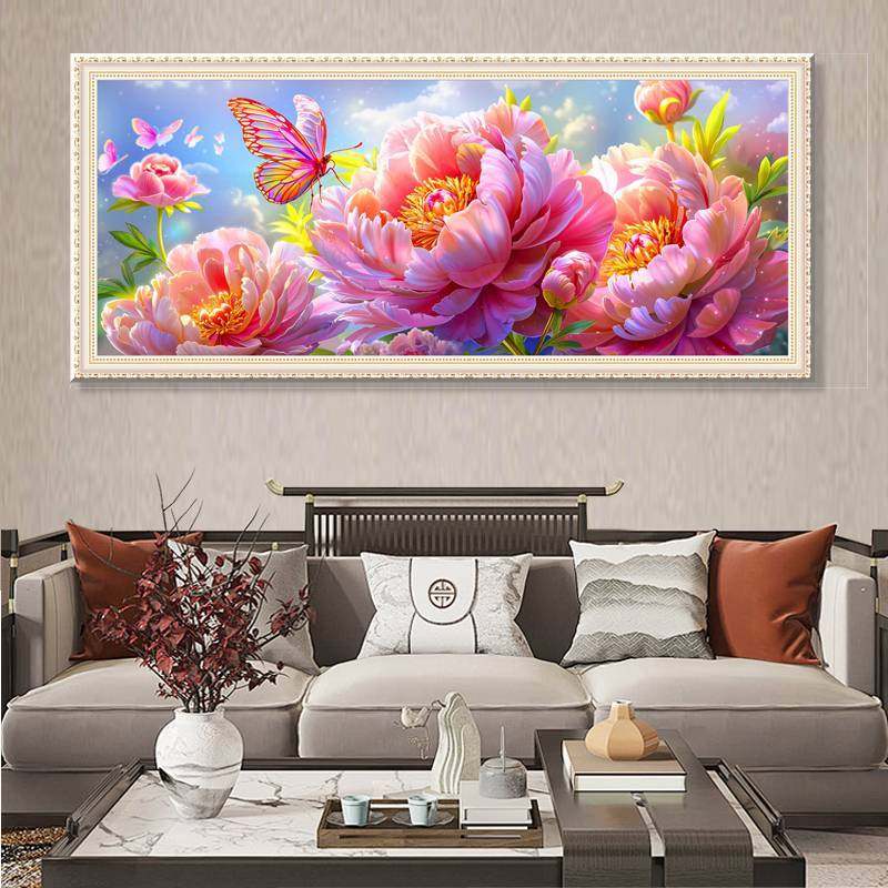 十字绣新款花开富贵粉红牡丹花卉蝴蝶恋花棉线满绣自己绣简约现代,居家布艺,十字绣套件,淘宝优惠券,粉丝福利购,淘宝优惠卷