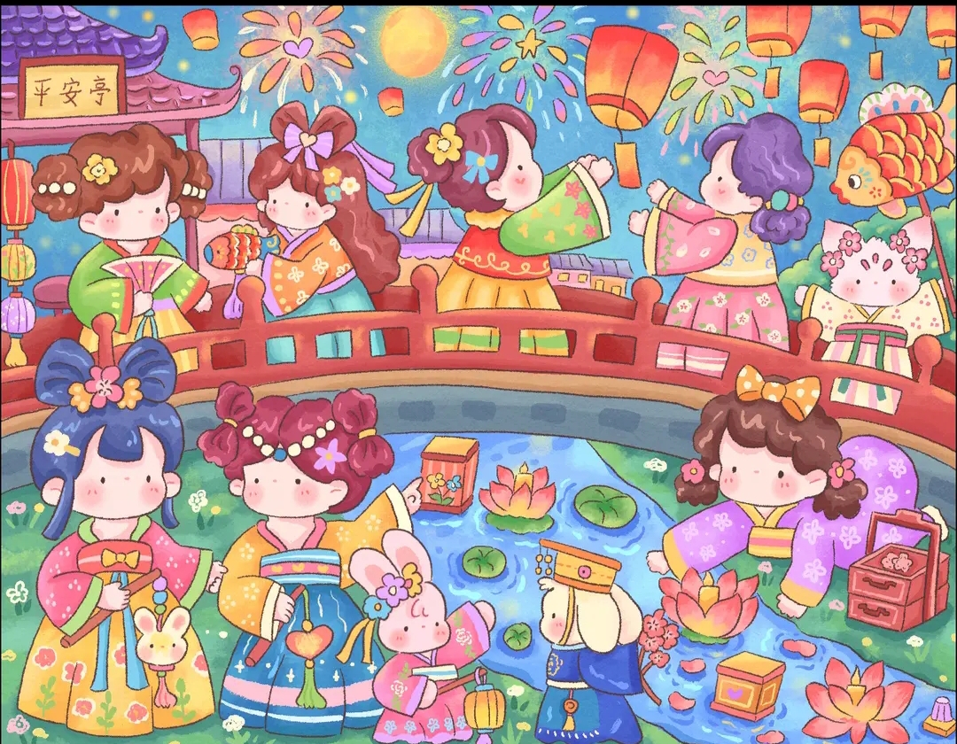 新疆长绒棉布，七夕花桥灯会100*80大格十字绣（精准印花）