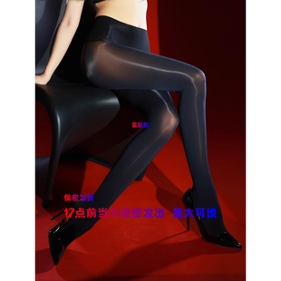 钻光油亮天鹅绒无缝裆丝袜100D厚秋冬开档JJ套男女大码连裤袜