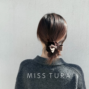Miss Tura韩国进口丝绒蝴蝶结肠圈丸子头发圈简约气质头圈发饰