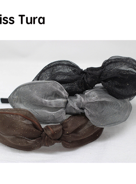 Miss Tura韩国质感咖啡色欧根纱蝴蝶结可移动发箍咖啡色 黑色发卡