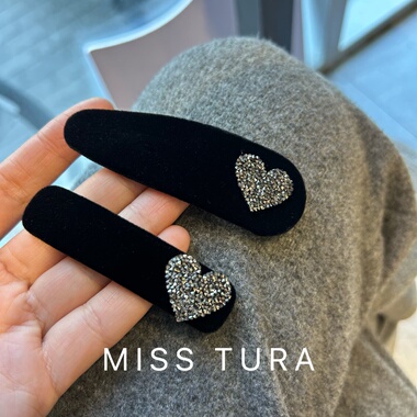 Miss Tura韩国进口复古碎钻蝴蝶结爱心掰掰夹黑色水滴形气质发夹