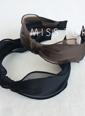 Miss Tura韩国进口缎面网纱欧根纱中间打结发箍拼接束发头箍发卡