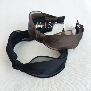 Tura韩国进口缎面网纱欧根纱中间打结发箍拼接束发头箍发卡 Miss