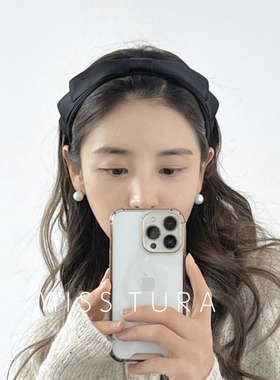 Miss Tura韩国进口黑色三层蝴蝶结头箍质感缎面发箍发卡