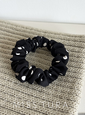 Miss Tura韩国进口白色波点黑色布艺扎马尾小肠发圈头绳