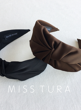 Miss Tura韩国进口绸缎面料黑色棕色宽发箍 高级感束发头箍