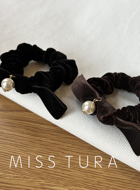 Miss Tura韩国进口丝绒蝴蝶结电话绳珍珠发圈扎马尾发绳