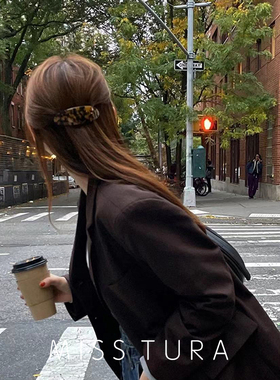 Miss Tura韩国进口大号椭圆形豹纹弹簧夹弧形后脑勺马尾夹顶夹