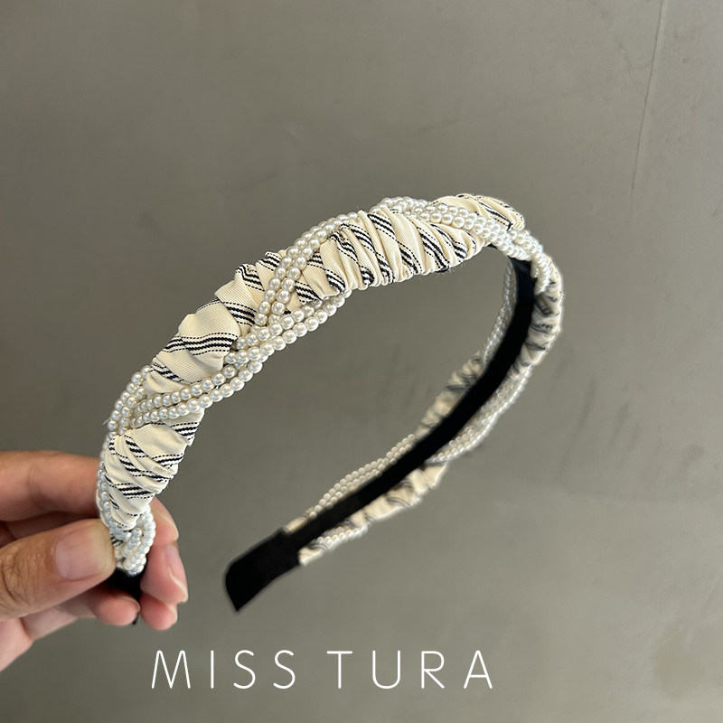 Miss Tura韩国进口褶皱布艺双股珍珠布艺淑女发箍麻花编织发卡