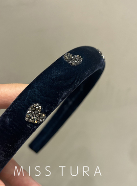 Miss Tura韩国进口优雅爱心带钻气质蓝丝绒海绵发箍头箍发卡