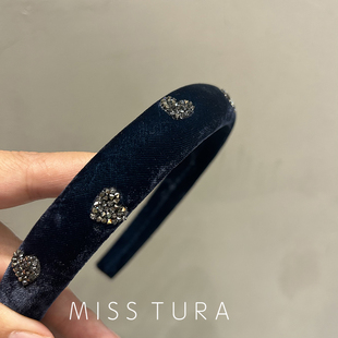 Miss Tura韩国进口优雅爱心带钻气质蓝丝绒海绵发箍头箍发卡