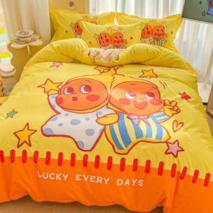 卡通四件套100%全棉奶龙被套儿童房可爱床品卧室上下铺斜纹三件套