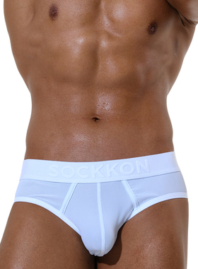 SOCKKON 男士低腰网眼尼龙三角内裤单层囊袋黑白性感纯色透气