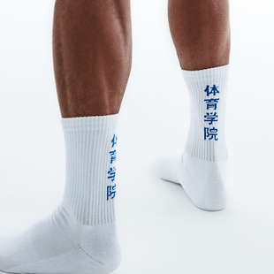 sockkon袜子控 体育学院文字运动健身棉袜毛巾底吸汗篮足球袜 男士
