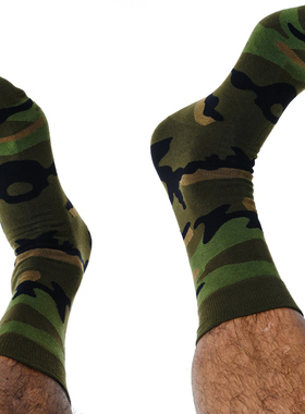 sockkon 原创男士长筒高筒迷彩绿色薄款四季袜精梳棉棉袜子运动袜