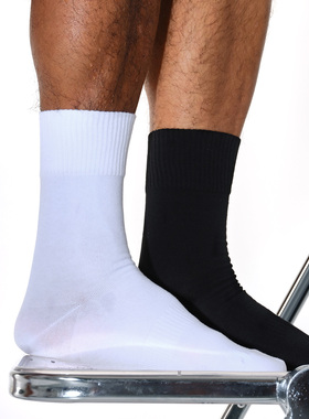 sockkon 男士中高筒200N春夏薄款秋黑白素色运动健身商务莱卡棉袜