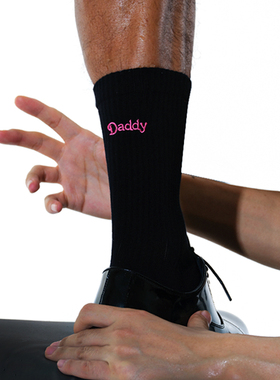 sockkon 男士高筒四季薄款刺绣daddy黑白手工缝头透气运动棉袜子
