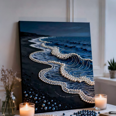 蓝色海滩DIY手工珍珠画