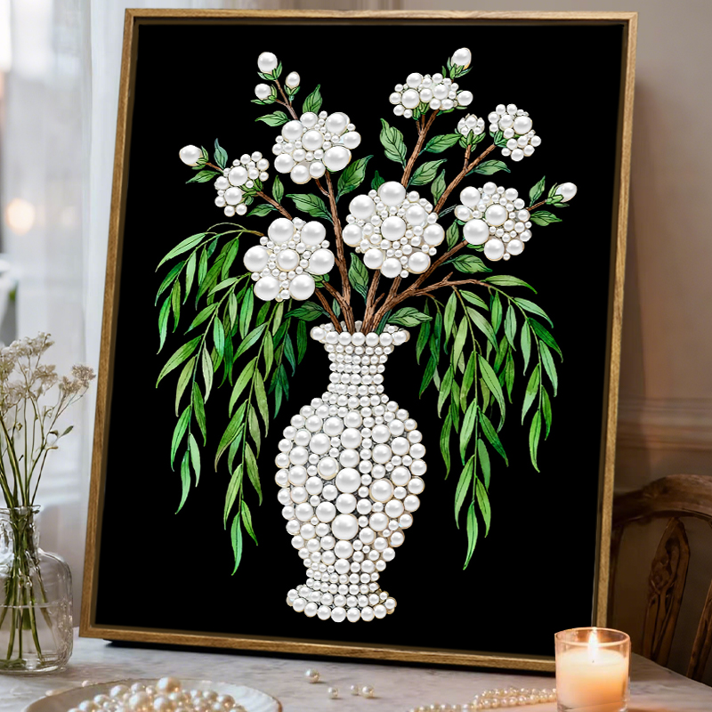 翠叶花瓶DIY手工创意珍珠画