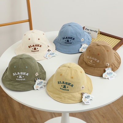 嘟嘟啦2737春秋新款渔夫帽1-2岁遮阳男童帽子盆帽潮字母宝宝百搭