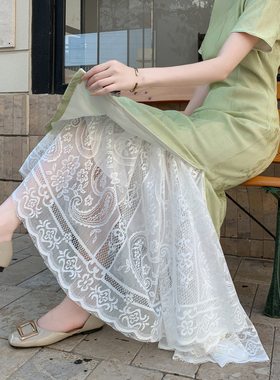 旗袍内衬打底衬裙蕾丝半身裙女夏季高腰显瘦垂坠感a字半身网纱裙