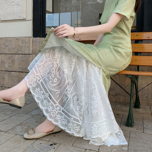 旗袍内衬打底衬裙蕾丝半身裙女夏季高腰显瘦垂坠感a字半身网纱裙