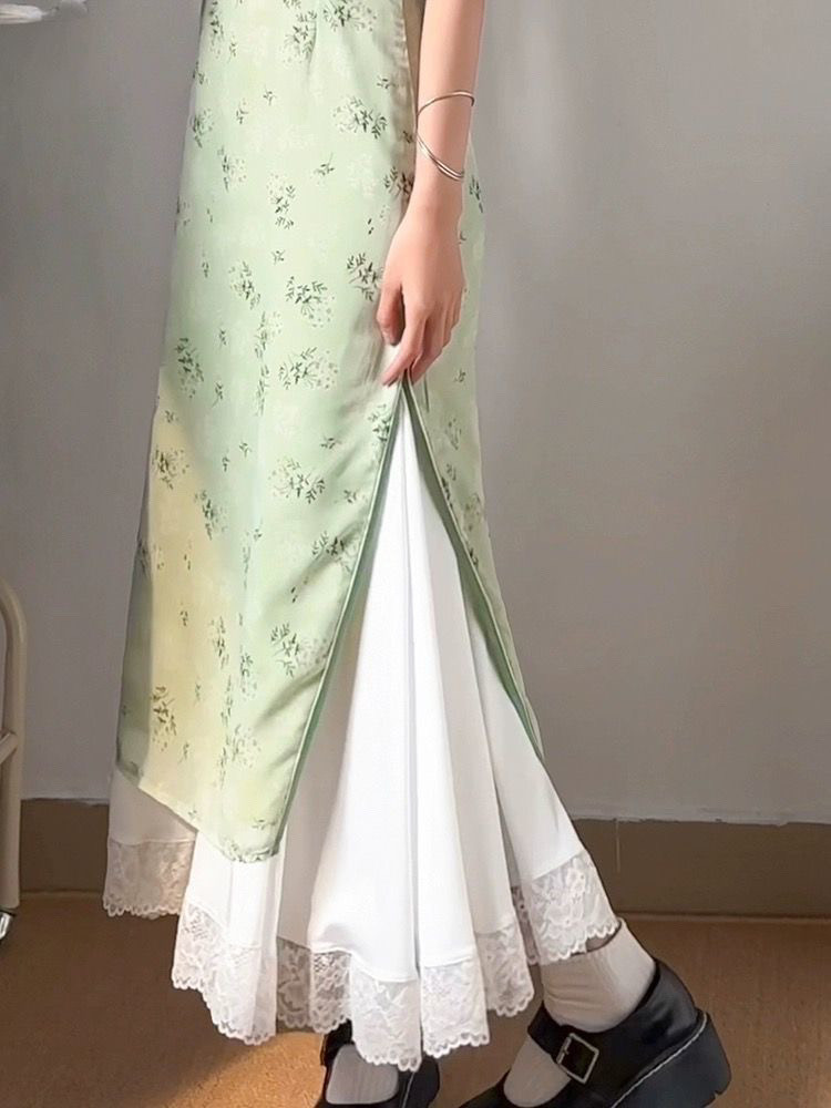 旗袍内衬裙防走光汉服衬裙半身长裙安全裙白色蕾丝花边马面打底裙