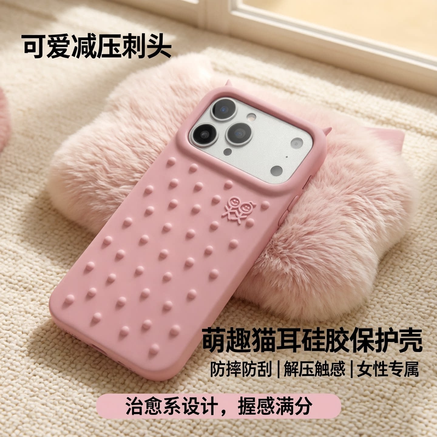 可爱减压刺头适用苹果17promax手机壳网红款硅胶iPhone16pro解压手感15promax女性防摔14保护壳