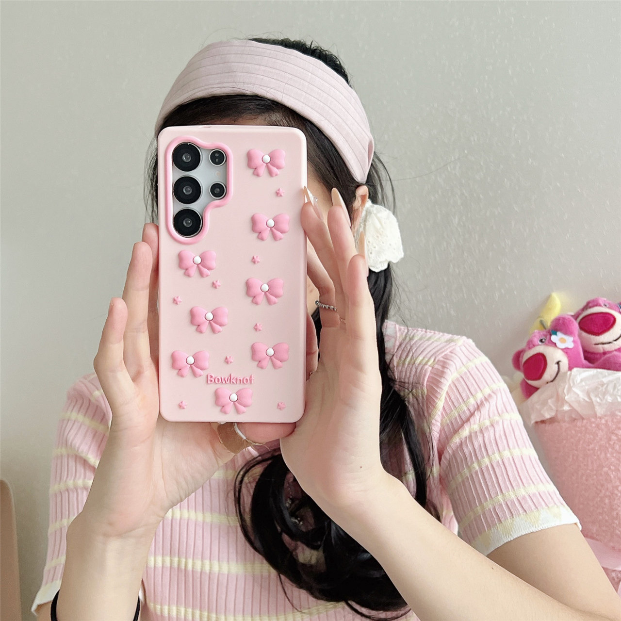 适用红米15手机壳珍珠蝴蝶结note 15pro硅胶软壳note14大孔14C可爱13C肤感亲肤NOTE 13PRO防摔女性超萌