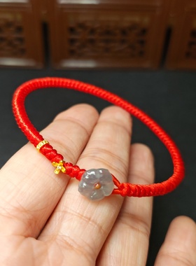 红色玉石花朵桂花转运珠情侣手绳