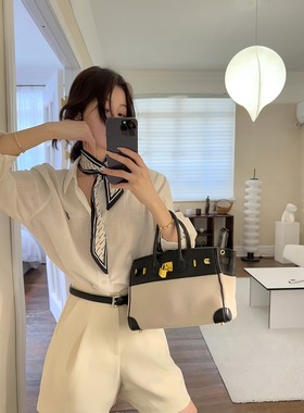 【现货4折】咖喱汤汤TGL【高智感】米白色高腰A字阔腿西装短裤女