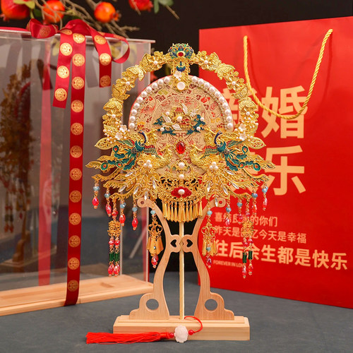 新娘结婚秀禾服团扇成品双面高级手工diy材料包遮面喜扇新婚礼物