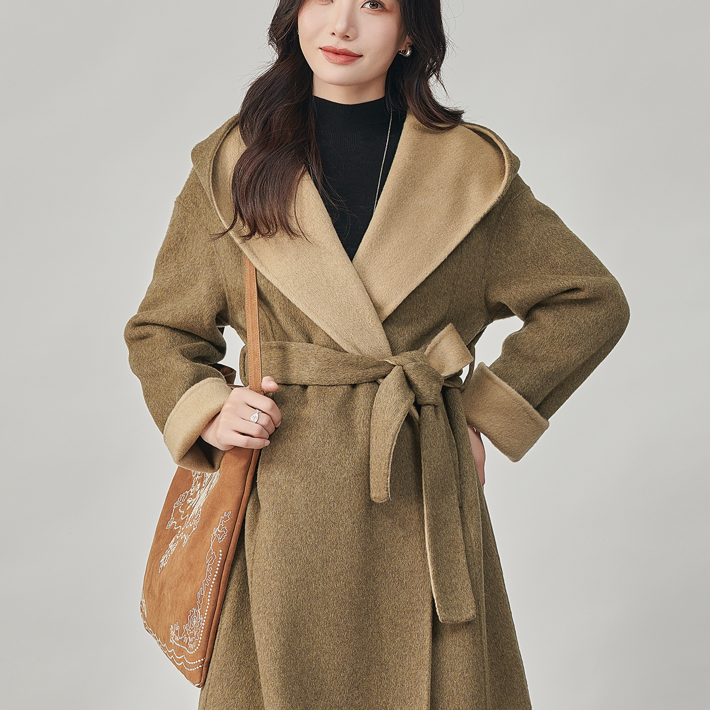 羊绒AB面大衣中长款双面羊毛呢子