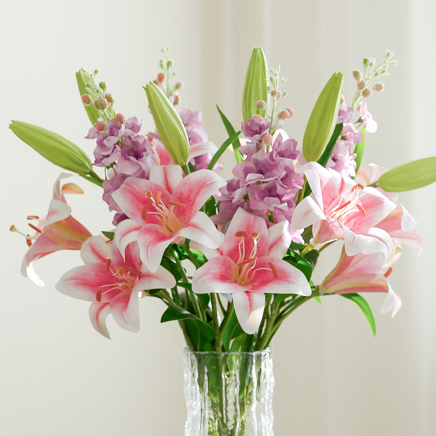 百合仿真花高枝装饰花花束客厅餐桌摆设花艺摆花高档手感假花摆件
