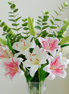 仿真百合花高级感逼真高档假花仿真花摆设客厅花艺供佛装饰花摆件