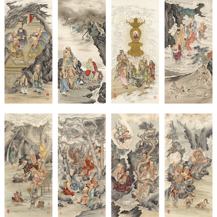 夏荆山百幅罗汉-(2)国画人物艺术微喷复制品字画客厅玄关装饰画
