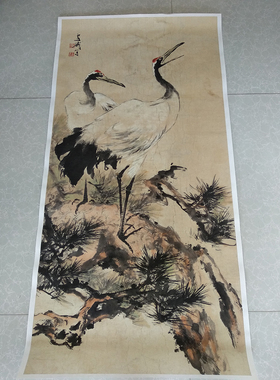 王雪涛双鹤松国画花鸟竖幅微喷打印宣纸复制画仿古画装饰画