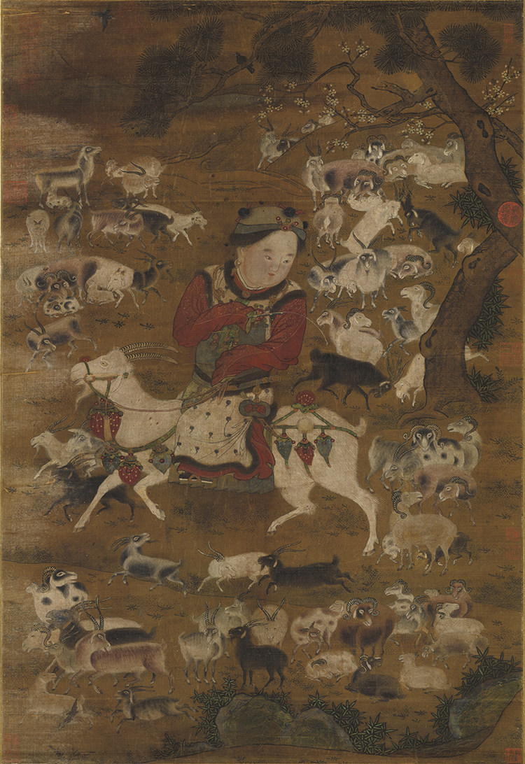 宋苏汉臣开泰图国画人物古画复制品绢布画心客厅仿古装饰画