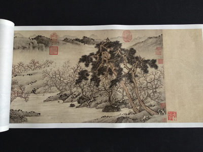 明四家文征明桃园问津图国画山水长卷真迹原大复制画中式古典装饰