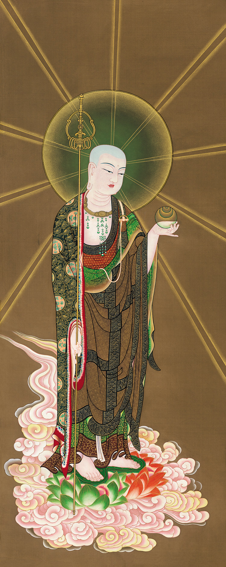 陈伟地藏菩萨像国画人物画竖幅绢布画艺术微喷打印复制画装饰画