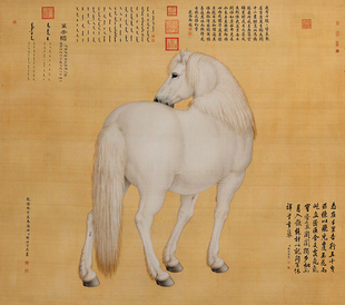 清郎世宁万吉骦国画马艺术微喷打印复制画绢布画高清装饰画