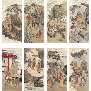 夏荆山百幅罗汉-(3)国画人物艺术微喷复制品绢布画客厅玄关装饰画