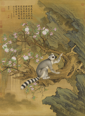 清郎世寧畫交阯果然一比一真迹复制画古画走兽绢布画中式装饰画