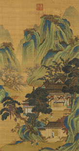 明仇英宝绘堂图台北故宫藏一比一复制品字画青绿山水人物玄关装饰
