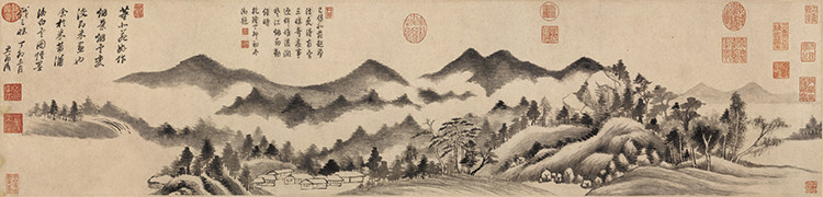 明董其昌潇湘白云图卷真迹版画宣纸微喷复制画仿古山水横幅中式画
