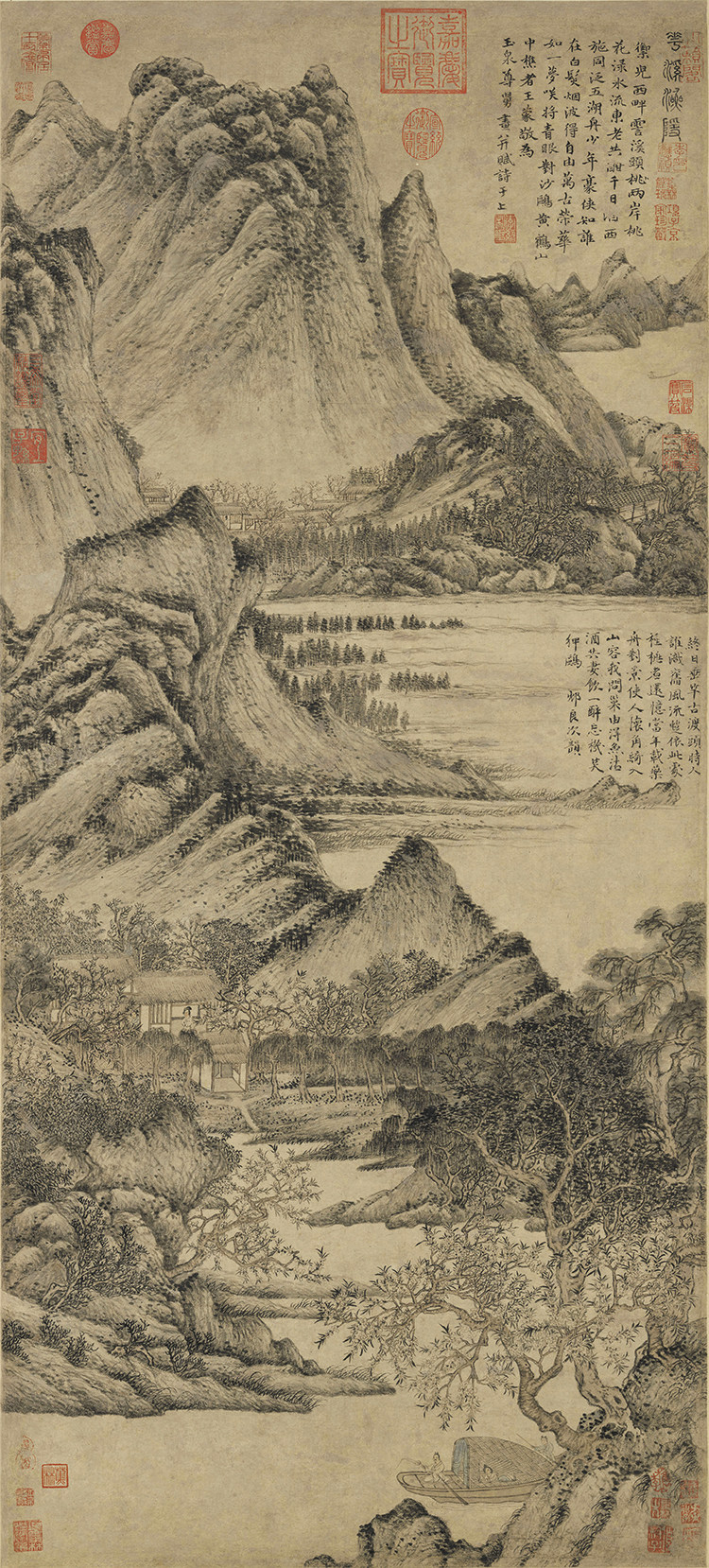 元王蒙花溪渔隐图之三台北故宫名画复制品宣纸画心仿古画国画山水
