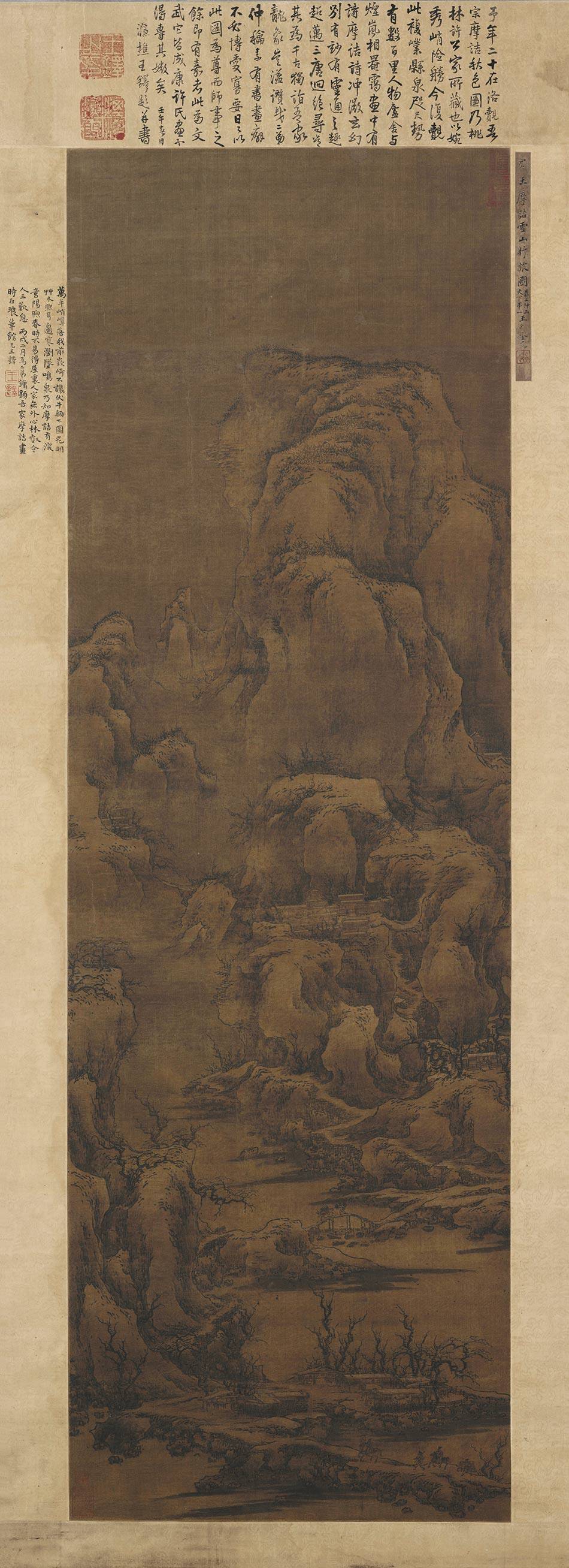 雪山行旅图宋代绘画山水立轴高清真迹复制画画原大版画仿古装饰画